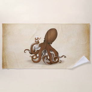 Octopus Holding Glass Flaschemie Steampunk Strandlaken