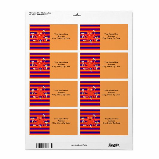 Octopus Ice Cream Stripe-labels Etiket (Full Sheet)