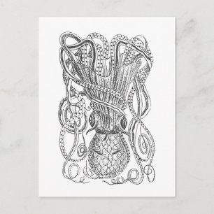  Octopus Illustratie in zwart-wit Briefkaart
