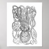 Octopus Illustratie in zwart-wit Poster (Voorkant)