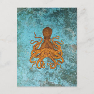Octopus Illustratie op Turquoise Briefkaart
