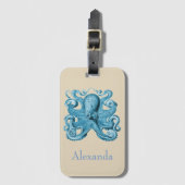 Octopus in blauw en gepersonaliseerd bagagelabel (Voorkant (verticaal))