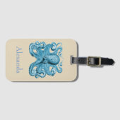 Octopus in blauw en gepersonaliseerd bagagelabel (Voorkant (horizontaal))