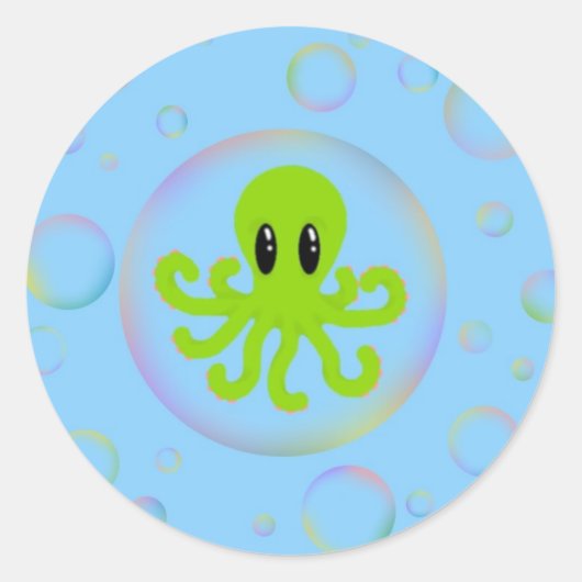 Octopus in een bubbel ronde sticker (Voorkant)
