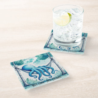 Octopus in Hangmat - Niet Lui, Gewoon Ontspannen Glazen Onderzetter