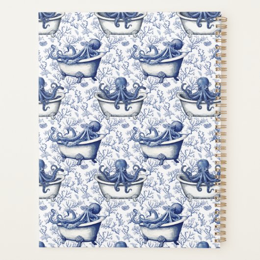 Octopus in het bad | marineblauw monogram planner (Achterkant)