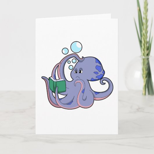 Octopus in Reading met boek Kaart (Voorkant)