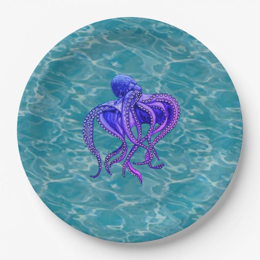 Octopus in water papieren bordje (Voorkant)