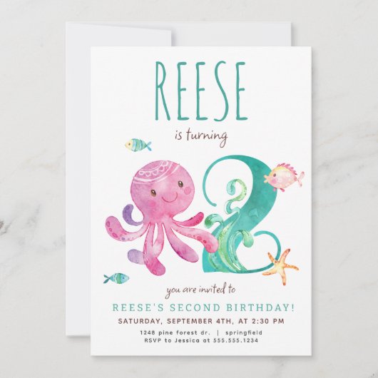 Octopus Invitation de deuxième anniversaire (Devant)