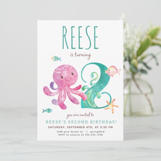 Octopus Invitation de deuxième anniversaire (Debout devant)