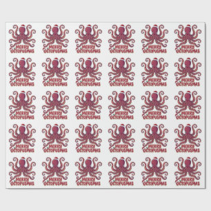 Octopus Kerstman Hoed Kerstverlichting Octopusmas Cadeaupapier