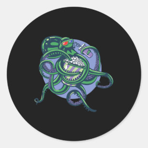 Octopus kijken naar een film - Gedetailleerd grafi Ronde Sticker