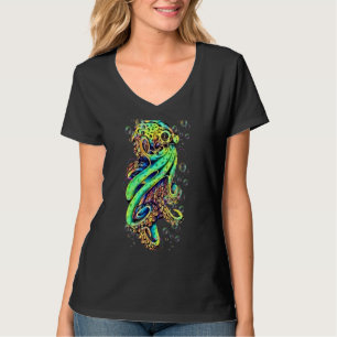 Octopus Krakan Zee Oceaan Kleurrijke Bubbles Trend T-shirt