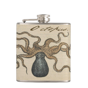 Octopus Kraken Antiek Kust Marien Wild Leven Heupfles