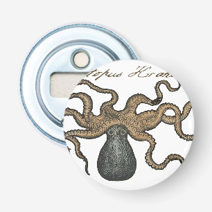 Octopus Kraken Antiek Kust Mariene Wilde Dieren Button Flesopener