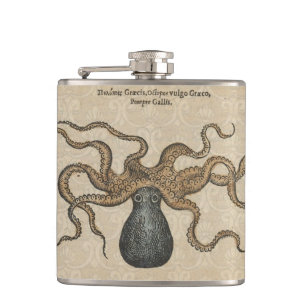 Octopus Kraken Antiek Kust Mariene Wilde Dieren Heupfles