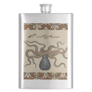 Octopus Kraken Antiek Kust Mariene Wilde Dieren Heupfles