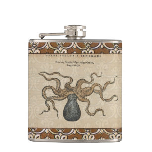 Octopus Kraken Antiek Kust Mariene Wilde Dieren Heupfles