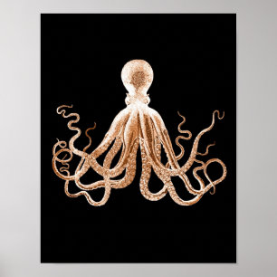 Octopus kraken kust oceaanstrand zwart poster