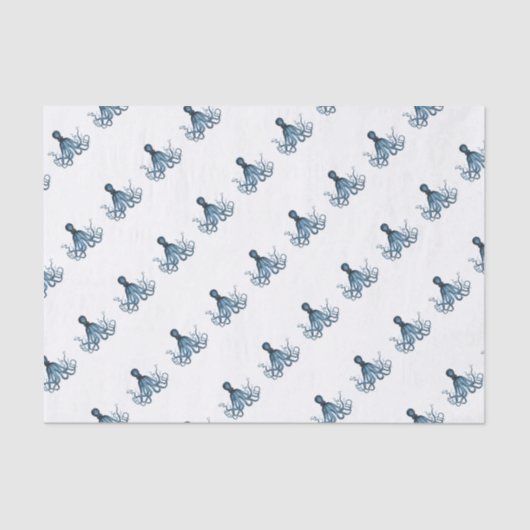 Octopus kraken nautische kuststrook: blauw tissuepapier (Voorkant)