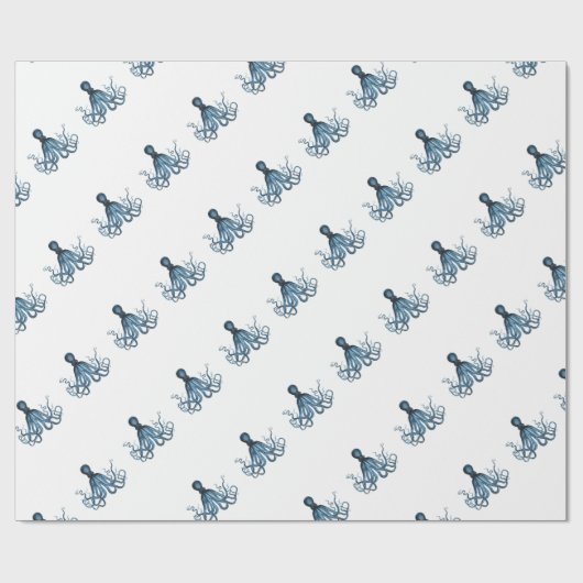 Octopus kraken nautische kuststrook strand blauw cadeaupapier (Vlak)