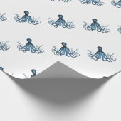 Octopus kraken nautische kuststrook strand blauw cadeaupapier (Hoek)