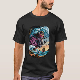 Octopus Kraken Piraat Uitgehouwen In Bergwand T-shirt