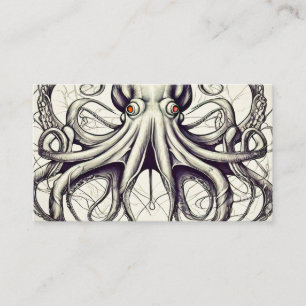 Octopus kunst bedrijfkaart oceaanliefhebber surfer visitekaartje