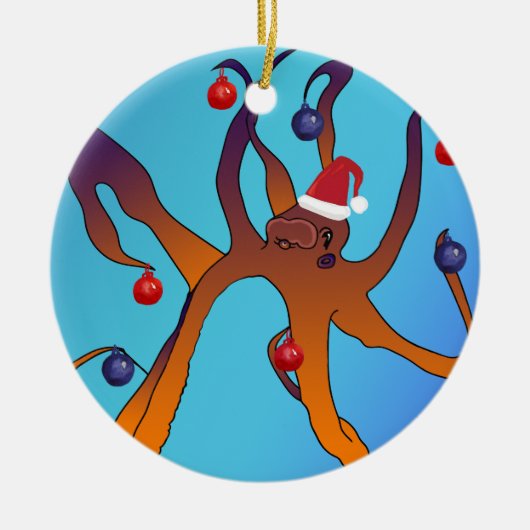 Octopus Kunst Prettig Kerstfeest Keramisch Ornament (Voorkant)