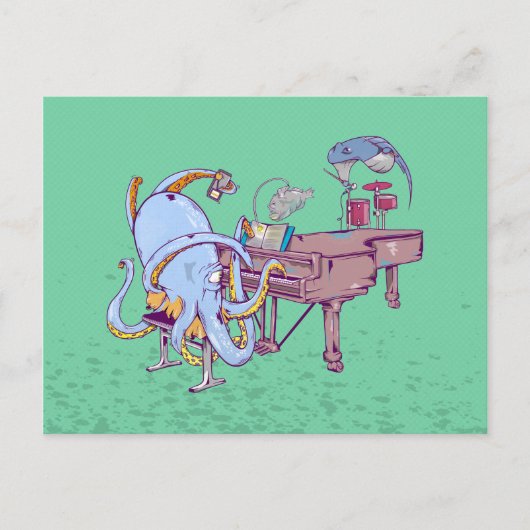 Octopus leert piano spelen briefkaart (Voorkant)