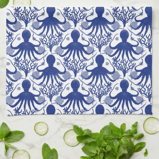 Octopus (light background) theedoek (Gevouwen)