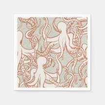 Octopus Lijnkunst | Servetten (Oranje & Grijs)