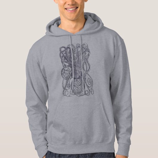 Octopus Line Art Drawing Block Print Hoodie (Voorkant)