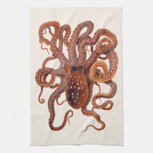 Octopus Macropus, Vintage Mariene Waterdieren Theedoek