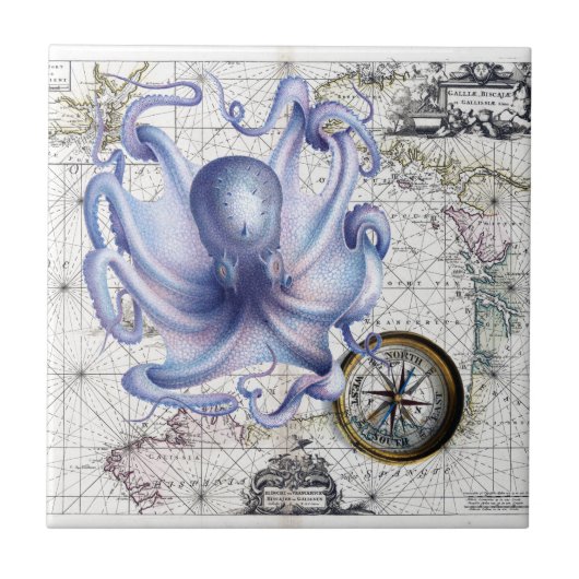 Octopus Map Nautica Tegeltje (Voorkant)