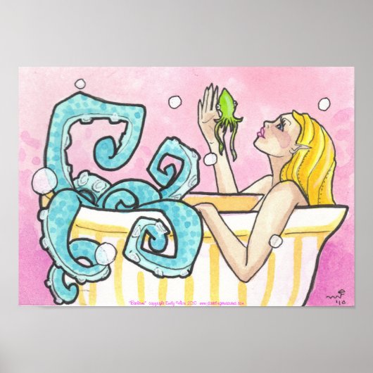 Octopus Mermaid in Bathtub fantasy art poster (Voorkant)