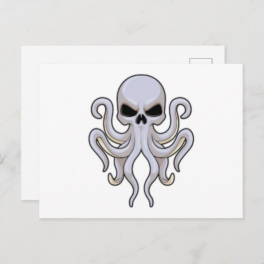 Octopus met 8 armen en schedel briefkaart (Voorkant / Achterkant)