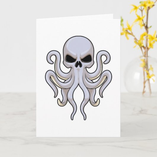 Octopus met 8 armen en schedel kaart (Gele Bloem)