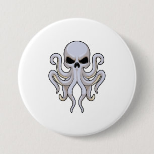 Octopus met 8 armen en schedel ronde button 7,6 cm