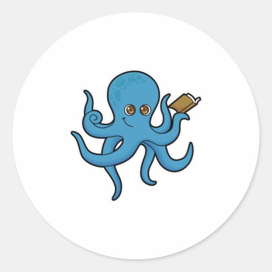 Octopus met boek ronde sticker (Voorkant)
