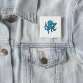Octopus met boek vierkante button 5,1 cm (In situ)