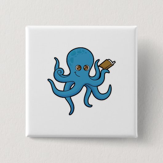 Octopus met boek vierkante button 5,1 cm (Voorkant)