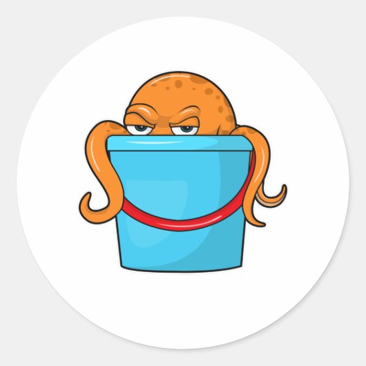 Octopus met Bucket Ronde Sticker (Voorkant)