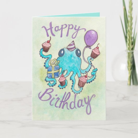 Octopus met Cupcakes Verjaardag Kaart (Voorkant)