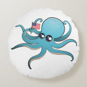 Octopus met de Amerikaanse vlag Rond Kussen