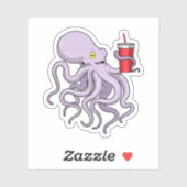 Octopus met Drink mok Sticker (Vel)