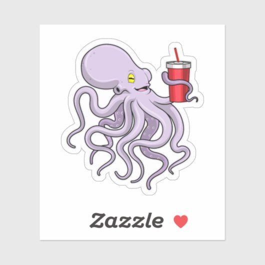 Octopus met Drink mok Sticker (Vel)