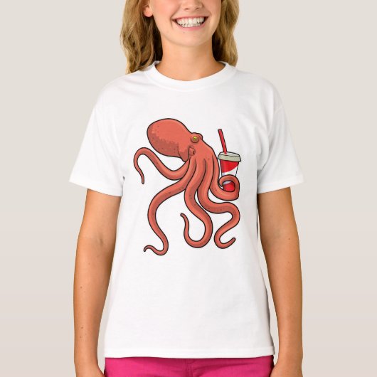 Octopus met Drink T-shirt (Voorkant)