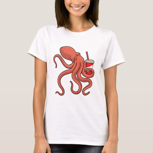 Octopus met Drink T-shirt (Voorkant)