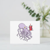 Octopus met drinkbeker briefkaart (Staand voorkant)
